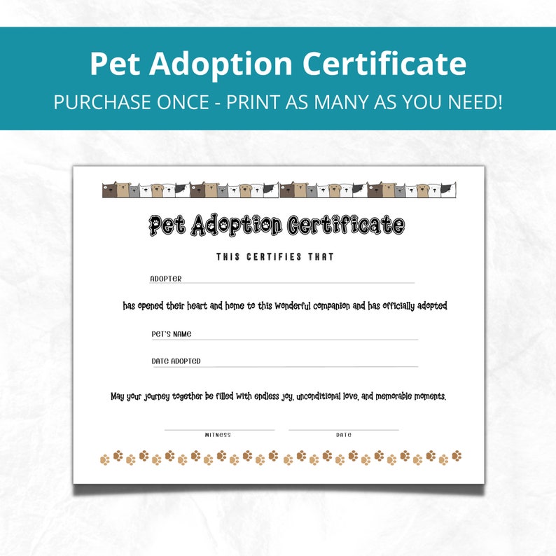 Pet Adoption Certificate - Etsy