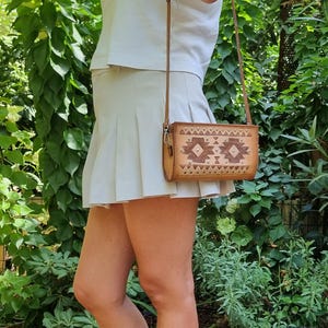 Handmade Leather Clutch Bag: Boho Aztec Embossed Purse with Silver Studs
