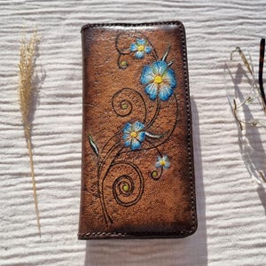 Handmade Leather Wallet: Embossed Floral Design, Phone Compartment