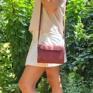 Burgundy Leather Crossbody Bag: Handmade Mini Shoulder Purse