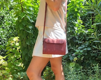 Burgundy Leather Crossbody Bag: Handmade Mini Shoulder Purse