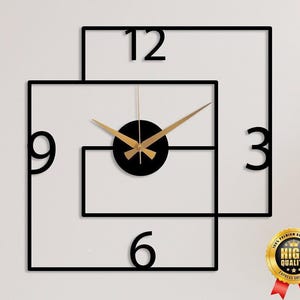 Modern Black Large Wall Clock, Geometric Design Wall Clock,Unique Silent Clock,Horloge Murale , Wall Clock Art,Housewarming Gift Home Decor