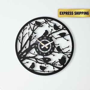 Black Bird Modern Oversize Silent Wall Clock, Metal Large Silent Clock, Design Wall Clock, Unique Clock for Wall, Horloge Murale , Best Gift