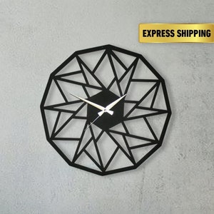 Black Geometric Metal Large Wall Clock, Modern Clock Silent Oversize Clock for Wall, Unique Art, Home Decor, Metal Wall Art, Horloge Murale
