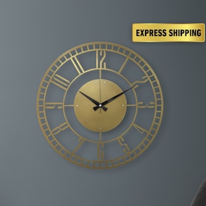 Gold Minute Metal Large Wall Clock, Silent Oversize Clock, Unique Art Home Decor Metal Wall Art Horloge Murale Housewarming Gift ,Gold Art