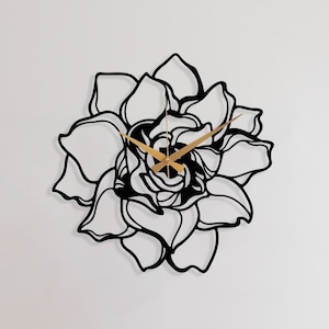 Black Large Metal Wall Clock,Modern Design Wall Clock,Minimalist Flower Clock,Unique Home Decor, Wanduhr, Horloge Murale ,Housewarming Gift