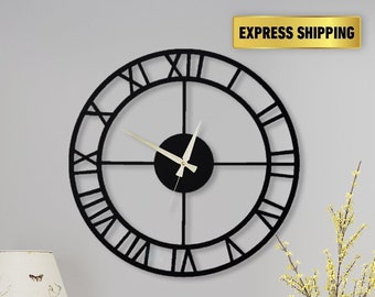 Black Rustic Metal Oversize Wall Clock Art, Large Silent Wall Clock, Unique Home Decor, Horloge Murale, Wanduhr, Housewarming Gift Wall Art