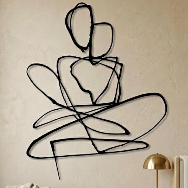 Abstracte paar metalen one line art, liefdespaar kunst aan de muur, huwelijkscadeau, moderne slaapkamer muur kunst, cadeau paar, badkamer kunst, boho Home decor liefde paar