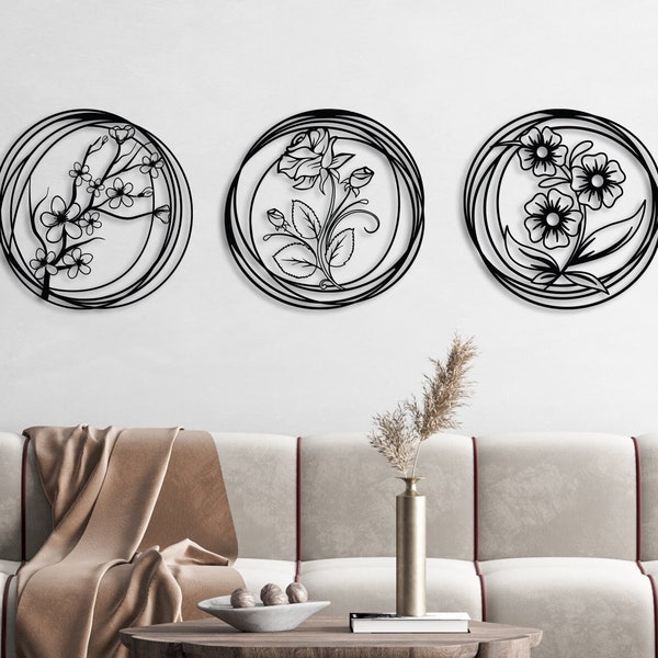 3 Pieces Poppy Flowers Metal Wall Art, Black Large Metal Flower Wall Decor, Home Decor Wall Art, Living Room Wall Decor, Bedroom Wall Decor