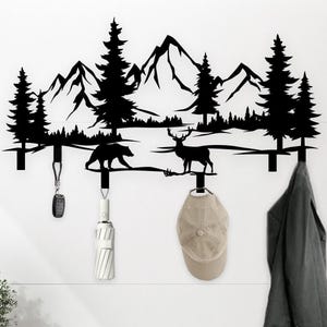 Cintre sur le thème de la faune et de la flore, porte-manteau mural sur le thème de la forêt de montagne, cadeau pour les amoureux de la faune, crochet en métal Calm Mountain, cadeau pour les amoureux de la nature