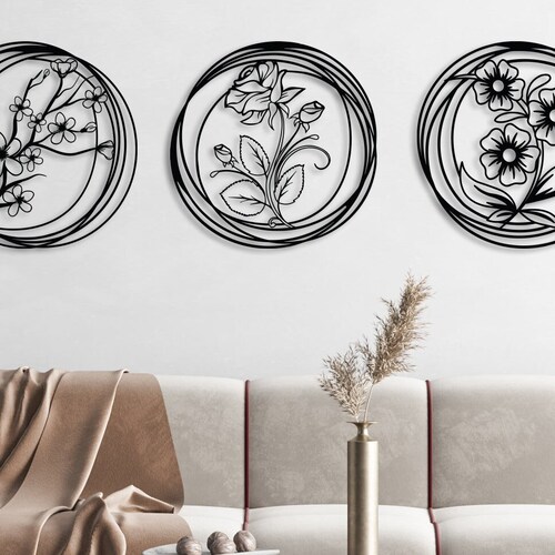 Flower Metal Wall Art Decor Set of 3 Poppy Flowers Metal Wall Etsy