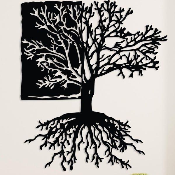 Árbol de la Vida de metal, decoración de pared con ramas y raíces, regalo para amantes de la naturaleza, adornos de pared inusuales, árbol genealógico, regalo de inauguración de la casa.
