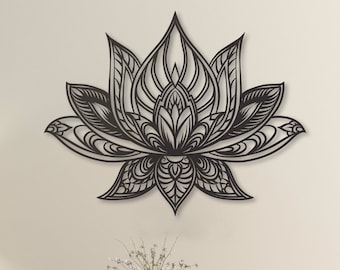 Lotus Mandala Große Wandkunst aus Metall, Lotusblume Metall Wanddekoration, Yoga Kunst, Schlafzimmer Wanddekoration, Überbett dekor, Geschenk zur Wohnungserwärmung