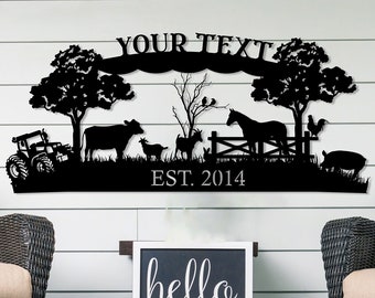 Custom Metal Farm Sign, Large Metal Ranch Sign with Horse, Metal Barn Sign, Entrance Gate Sign, Outdoor Metal Wall Decor,Best Farmhouse Gift