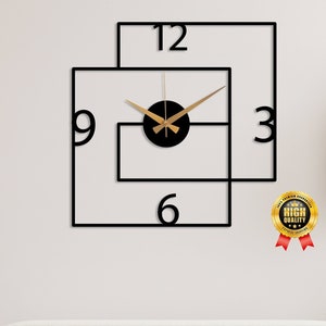 Modern Black Large Wall Clock, Geometric Design Wall Clock,Unique Silent Clock,Horloge Murale , Wall Clock Art,Housewarming Gift Home Decor