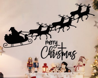 Santa and Deer Christmas Wall Decor, Merry Christmas Metal Wall Sign Art, Best Christmas Gift, Cozy Christmas Home Decor, Housewarming Gift