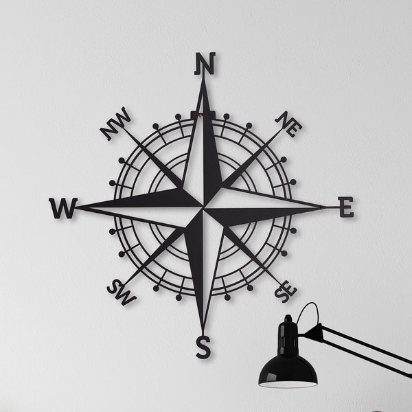 Nautical Compass Rose Metal Wall Art, Large Metal Wall Decor, Black Metal Compass Metal Hangings, Outdoor Metal Art, Housewarming Gift