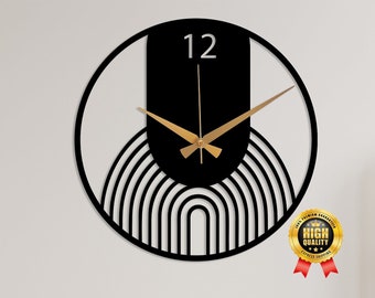 Black Large  Minimalist Wall Clock, Modern Oversize Wall Clock, Unique Design Home Decor, Wanduhr, Horloge Murale, Abstrac Silent Clock Gift
