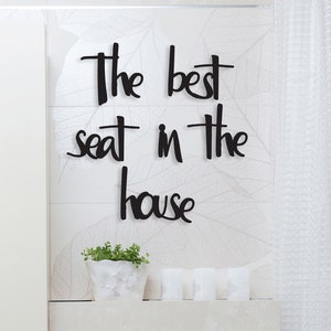 Placa de parede de metal "O melhor assento da casa", placa de parede de banheiro moderna, decoração de parede de metal com citações para banheiro, placa de banheiro engraçada para decoração de casa