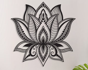 Mandala Lotus Große Metall Wandkunst, Lotus Blume Metall Wanddekoration, Yoga Kunst, Schlafzimmer Wand dekor, Überbett Dekor, Geschenk zur Wohnungserwärmung