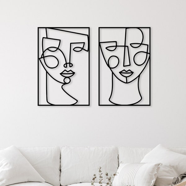 2 Faces Metal Wall Art, Woman Faces Metal Line Wall Art, Minimalist Decor, Above Bed Metal Wall Art, Minimal Line Art, Interior Home Decor