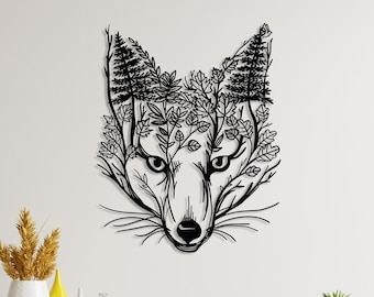 Fox Tree Metal Wall Art, Metal Fox Decor, Fox Wall Hanging, Living Room Decor, Large Outdoor Farmhouse Decor, Wildlife Lovers Gift,Tree Sign