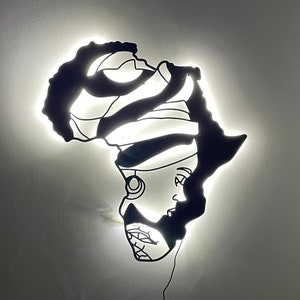 African Woman Metal Wall Decor with Led Lights, African American Style Wall Art, African Queen Decor, African Ladies Black Wall Decoration
