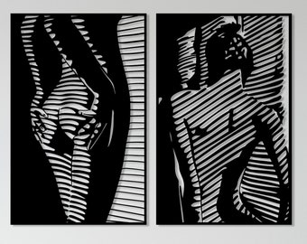 Weiblicher Körper Metall Wand Kunst 2er Set, nackte Frau Körper Wand-Dekor, minimalistische moderne Wohnkultur, nackte Wandbehänge für Schlafzimmer Badezimmer Kunst