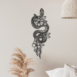 Flower Snake Metal Wall Decor, Snake Floral Wall Art, Minimalist Boho Home Decor, Above Bed Decor, Living Room Wall Art, Housewarming Gift