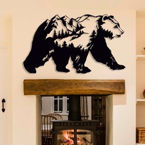 Bear Metal Wall Decor, Large Outdoor Wall Art, Bear Mountain and Nature Decor, Forest Wall Decor, Wildlife Lover Gift, Farmhouse Wall Decor