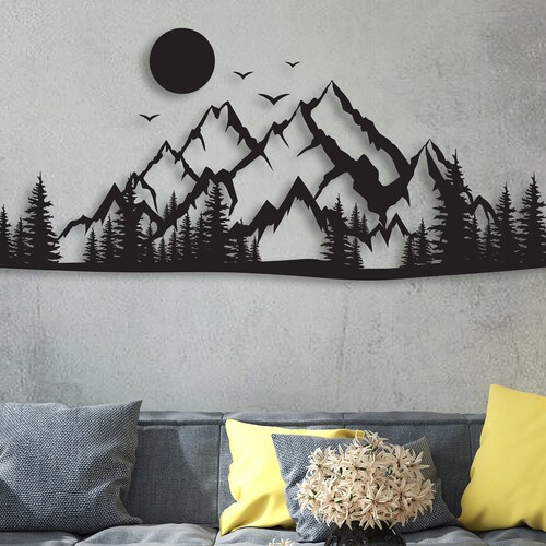Mountain and Trees Scene Metal Wall Art Home Decor 5 - Etsy