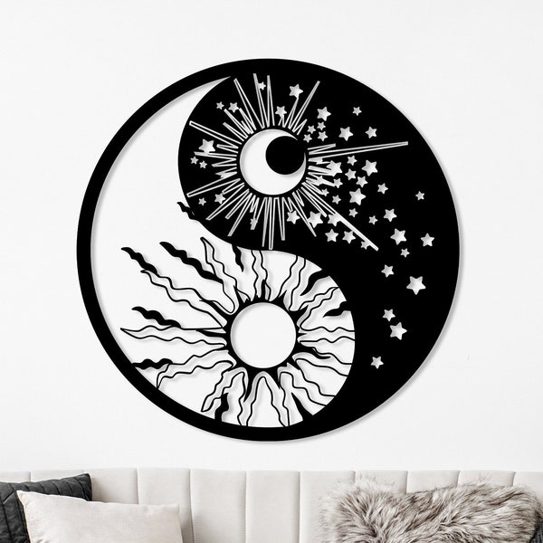 Yin Yang Metal Wall Decor, Sun Moon and Stars Wall Art, Meditation Room Decor, Celestial Interior Decor,Spiritual Gift for Her,Boho Home Art