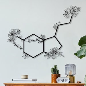 Serotonin Metal Wall Art ,Flowered Serotonin Molecule,Symbol of Happiness Wall Art,Unique Home Decor,Housewarming Gift,Metal Wall Decor,Sign