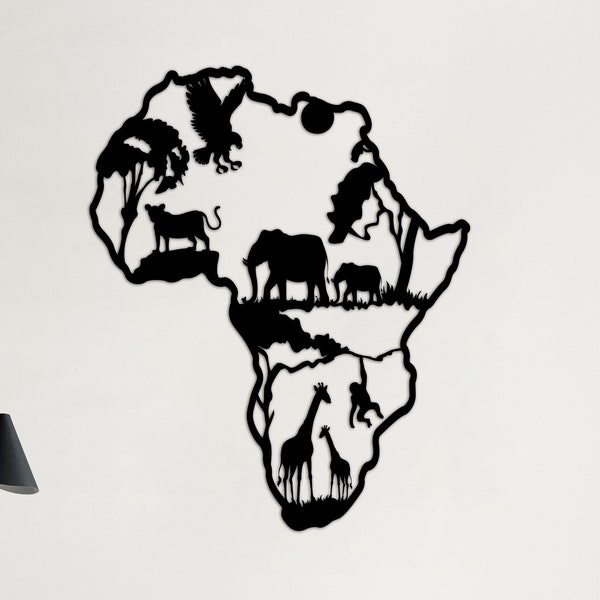 Africa Metal Wall Art Decor, Animals Black Wall Art, Metal Africa Wall Hangings, Interior Decoration, Housewarming Gifts, Living Room Decor