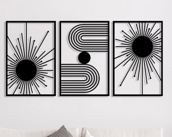 Set of 3 Abstract Wall Art, Modern Living Room Metal Wall Decor, Unique Boho Home Decor, Mid-Century Art, Above Bed Decor, Housewarming Gift