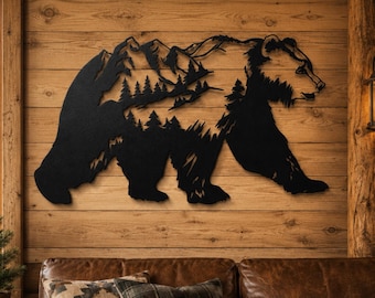 Bear Metal Wall Decor, Large Outdoor Wall Art, Bear Mountain and Nature Decor, Forest Wall Decor, Wildlife Lover Gift, Farmhouse Wall Decor