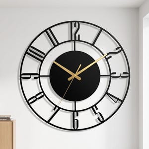 Black Latin Metal Large Wall Clock,Silent Oversize Clock,Metal Wall Art Decor,Unique Modern Clock,Horloge Murale,Housewarming Gift,Room Art