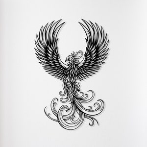 Phoenix Metallwanddekor, große Phoenix-Wandkunst, zeitgenössische Wanddekoration, mythische Vogelkunst, minimalistische einzigartige Wohnkultur, Housewarminggeschenk