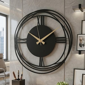 Minimalist Wall Clock, Modern Mid-Century Oversize Wall Clock Art, Black Silent Wall Clock Gift, Unique Home Decor, Wanduhr, Horloge Murale