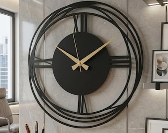 Minimalist Wall Clock, Modern Mid-Century Oversize Wall Clock Art, Black Silent Wall Clock Gift, Unique Home Decor, Wanduhr, Horloge Murale