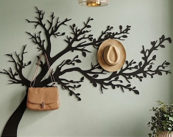 Metal Coat Rack Wall Hanger, Hook Coat Rack Wall Hanging, Large Wall Mounted Modern Coat Rack, Entryway Organizer,Tree Wall Decor,Hat Hanger