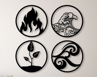 Four Elements Metal Wall Art, Nature 4 Element Symbol Wall Decor, Above Bed Decor, Boho Home Decoration, Yoga Wall Hanging,Housewarming Gift