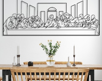 Jesus Last Supper Metal Wall Art by Leonardo Da Vinci Artwork, Religious Decor, Christian Metal Gift, Jesus Line Art, Christian Home Decor