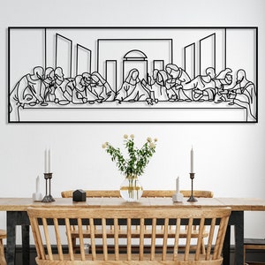 Jesus Last Supper Metal Wall Art by Leonardo Da Vinci Artwork, Religious Decor, Christian Metal Gift, Jesus Line Art, Christian Home Decor