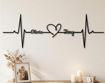 Personalized Heartbeat Metal Wall Art, Custom Couples Name Gift, Romantic Bedroom Decor,Anniversary Gift,Customized Heartbeat Name Wall Sign