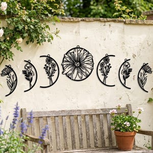 Flower Moon Phase Wall Decor, Moon Phase Metal Wall Art, Boho Home Decor, Above Bed Decor, Floral Moon Bedroom Wall Art, Housewarming Gift