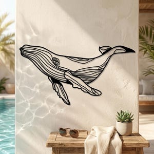 Whale Metal Wall Art, Large Blue Whale Wall Decor, Ocean Themed Modern Design Art,Nautical Decor,Unique Home Decor,Living Room Wall Art Gift Black