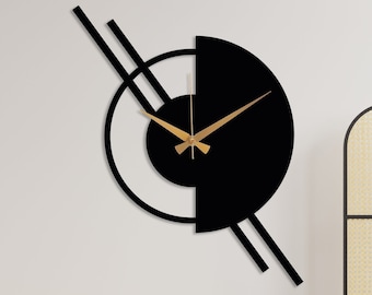 Modern Metal Wall Clock Decor, Black Minimalist Large Design Clock, Oversize Unique Clock, Wanduhr, Horloge Murale, Housewarming Gift Clock