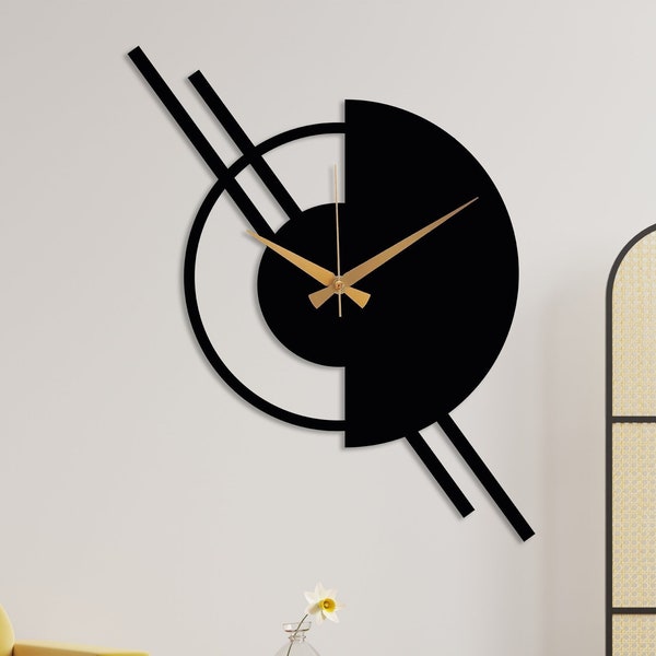 Modern Metal Wall Clock Decor, Black Minimalist Large Design Clock, Oversize Unique Clock, Wanduhr, Horloge Murale, Housewarming Gift Clock