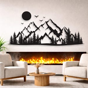 Metal Mountains Forest Wall Decor, Steel Landscape View Home Sign, New Home Gift, Metal Work Mountain, Outdoor Wall Art, Unique Gift